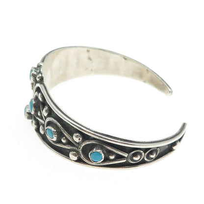 925 Sterling Silver Vintage Mexico Turquoise Gem Adjustable Cuff Bracelet 7.25"