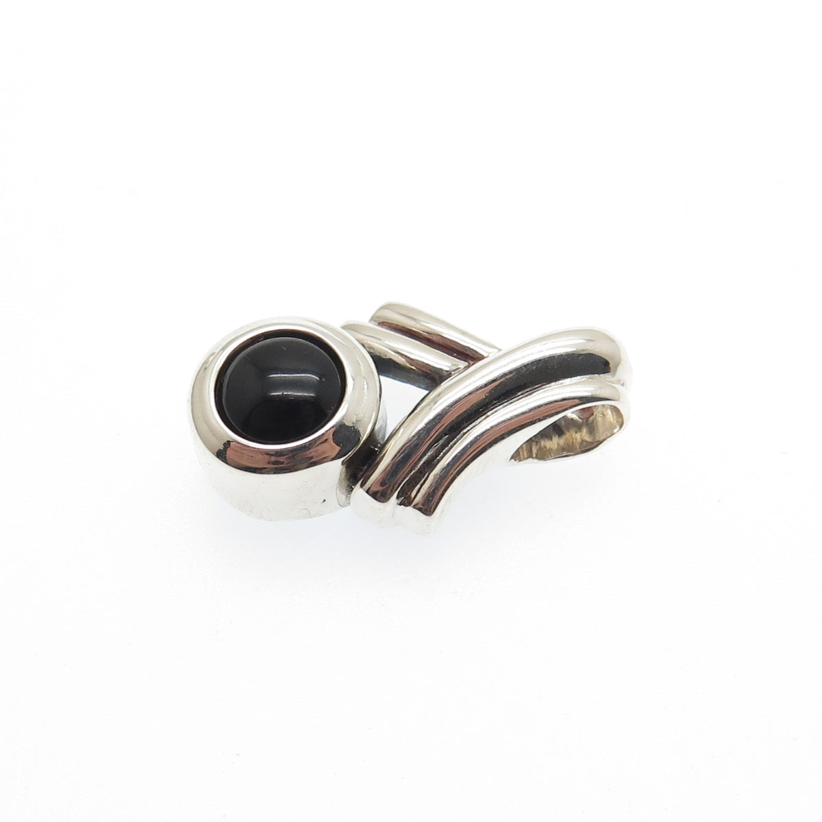 MORNING SUN 925 Sterling Silver Vintage Black Onyx Ribbon Slide Charm Pendant