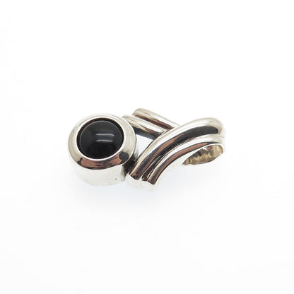 MORNING SUN 925 Sterling Silver Vintage Black Onyx Ribbon Slide Charm Pendant