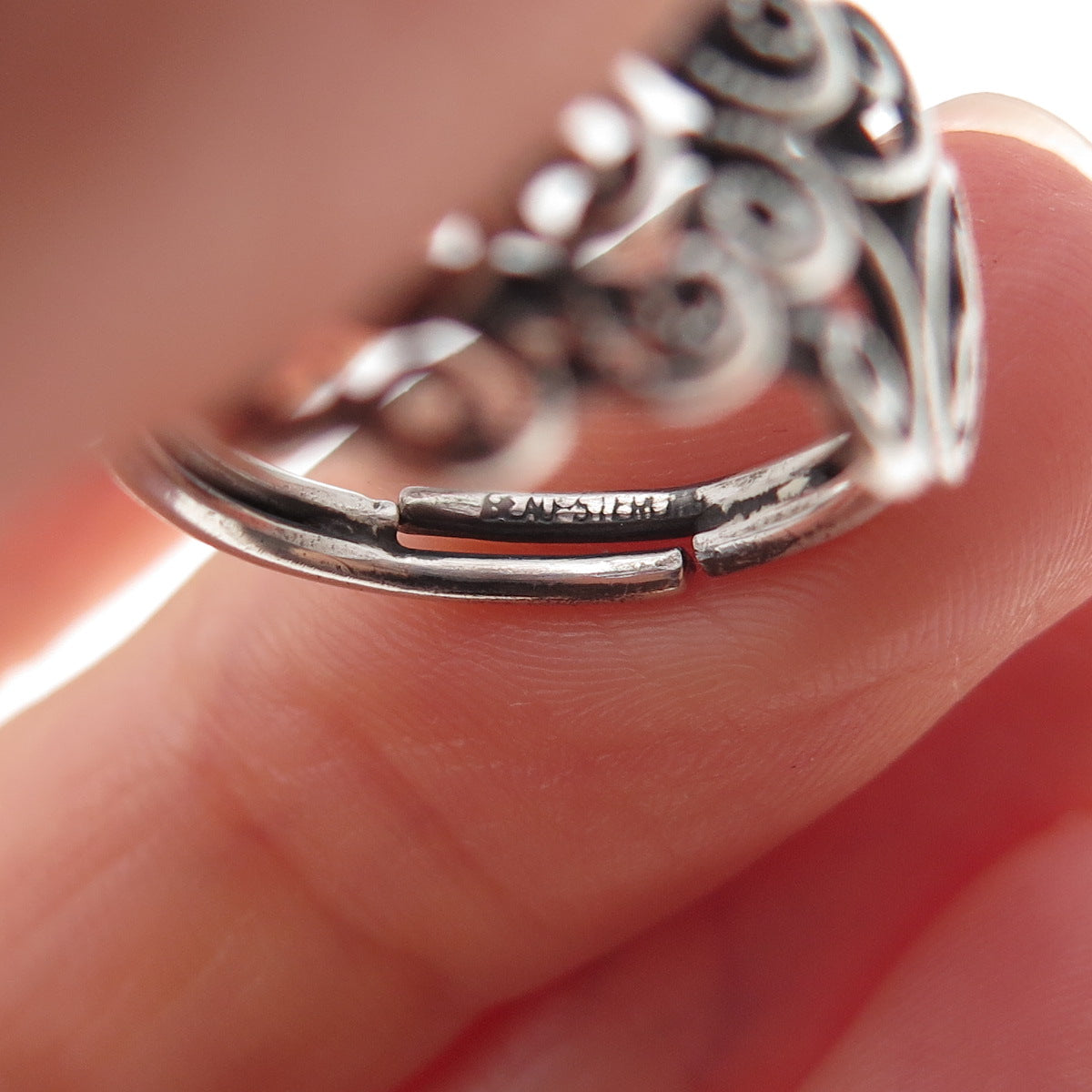 Beau Sterling Silver Antique Art Deco Floral Oxidized Adjustable Ring Size 5.25