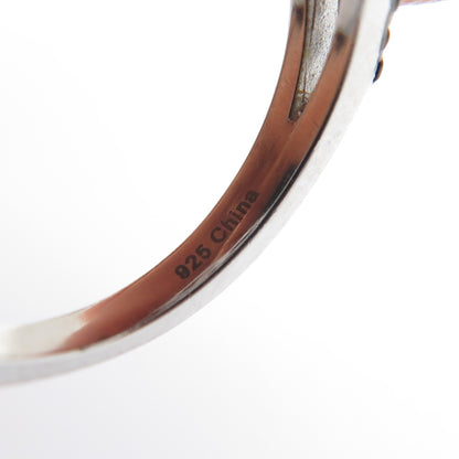 925 Sterling Silver Real Rose Quartz & Black Spinel Floral Ring Size 5