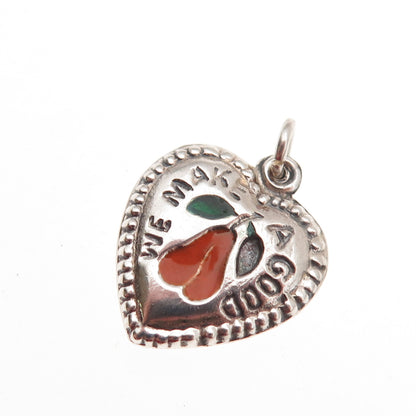 925 Sterling Antique Enamel We Make A Good Pear Chatelaine Heart Mini Pendant