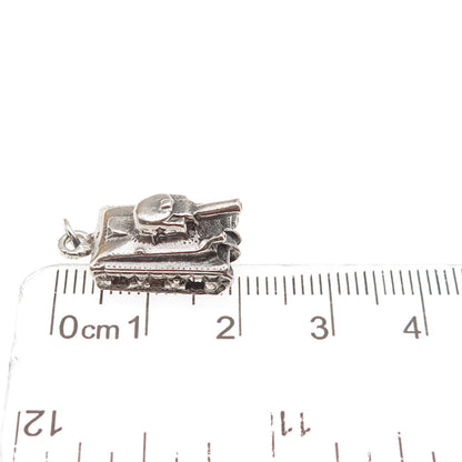 925 Sterling Silver Vintage Military Tank Oxidized 3D Mini Charm Pendant