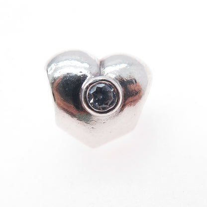 PANDORA 925 Sterling Silver Round-Cut C Z Heart Slide Bead Charm
