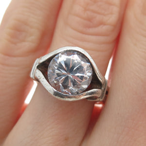 925 Sterling Silver Vintage Round-Cut Shaped C Z Oxidized Ring Size 5.25