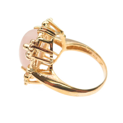 BADAVICI 925 Sterling Silver Gold Plated Real Rose Quartz Floral Ring Size 8