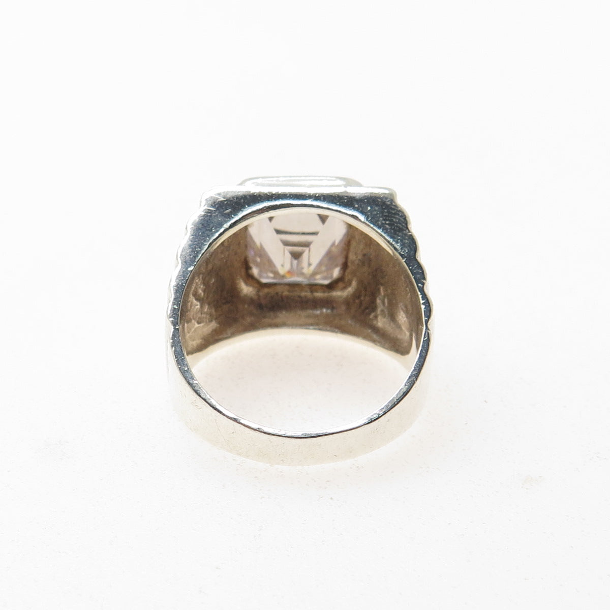 925 Sterling Silver Vintage Emerald-Cut C Z Modernist Ring Size 10