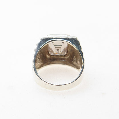 925 Sterling Silver Vintage Emerald-Cut C Z Modernist Ring Size 10