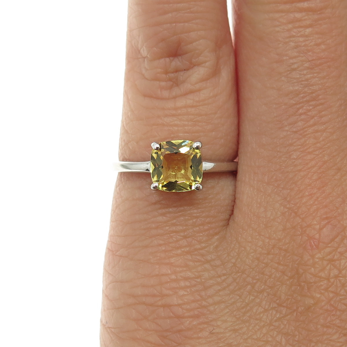 DAZZLERS 925 Sterling Silver Real Cushion-Cut Citrine Ring Size 5