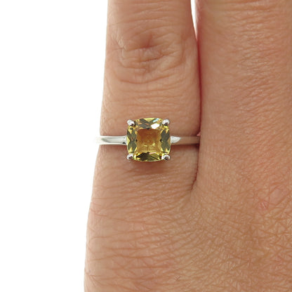 DAZZLERS 925 Sterling Silver Real Cushion-Cut Citrine Ring Size 5