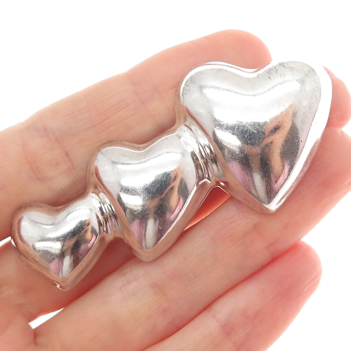 HECTOR'S 925 Sterling Silver Vintage Mexico Triple Heart Family Pin Brooch