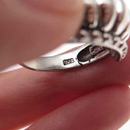 925 Sterling Silver Vintage Modernist Ribbed Oxidized Ring Size 7