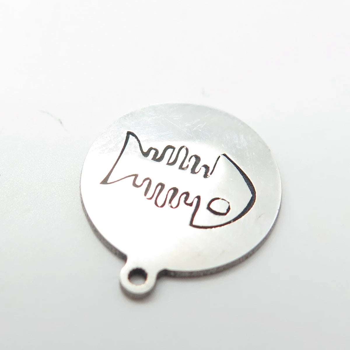 925 Sterling Silver USA Two In Town Fish Skeleton Charm Pendant