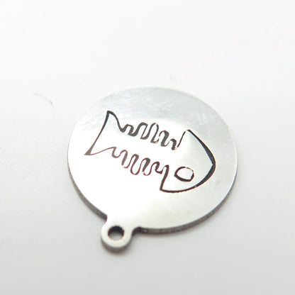 925 Sterling Silver USA Two In Town Fish Skeleton Charm Pendant
