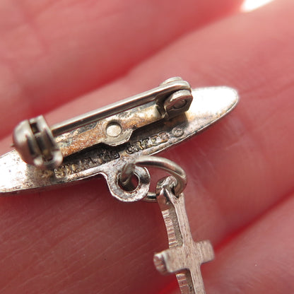 Creed 925 Sterling Silver Antique WWII US Army Cross Religious Pin Brooch