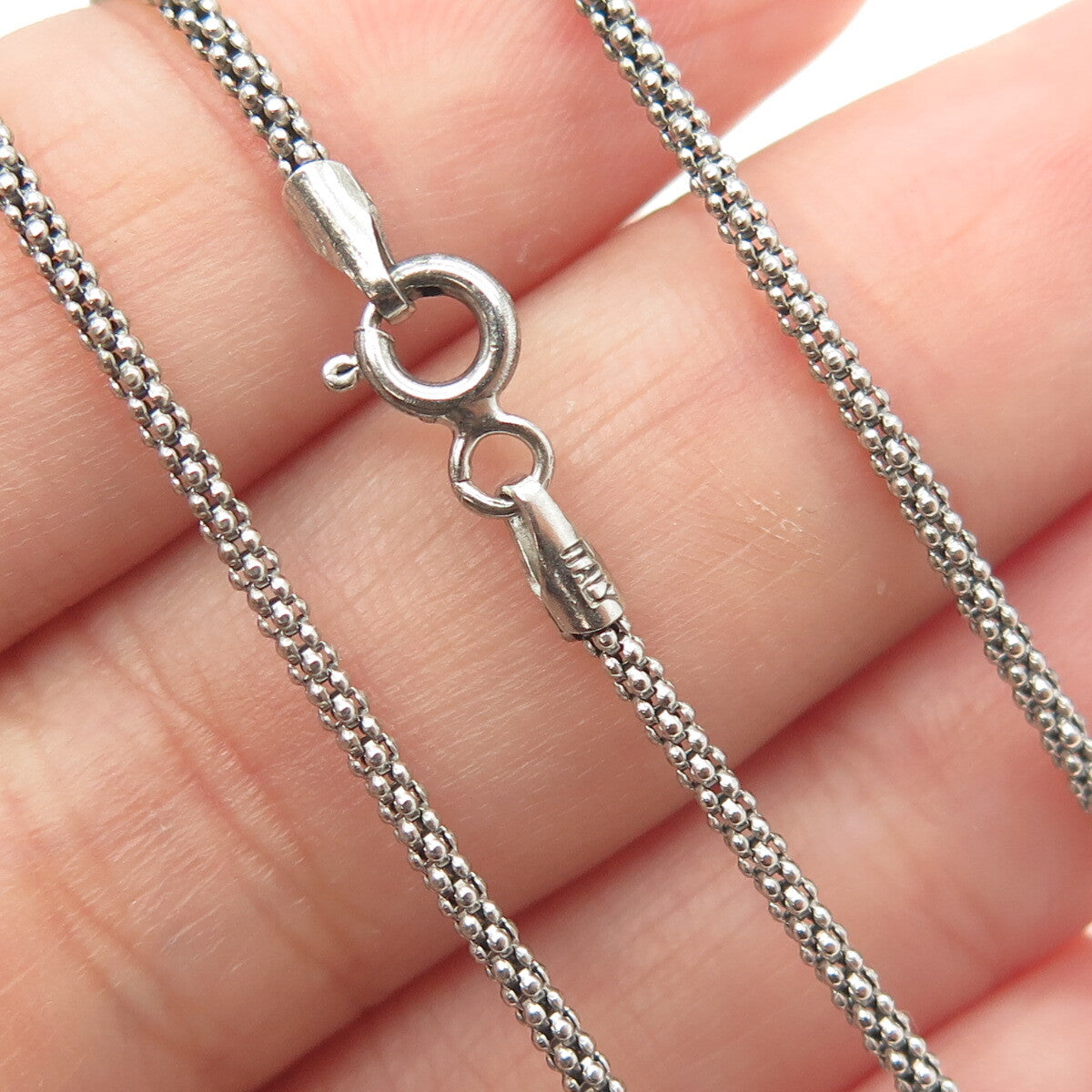 925 Sterling Silver Italy Round-Cut C Z Sandal Shoe Popcorn Chain Necklace 16"