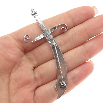 925 Sterling Silver Antique Art Deco Scimitar Sword Handmade Pin Brooch