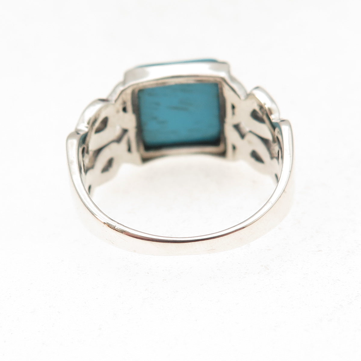 925 Sterling Silver Vintage Real Sleeping Beauty Turquoise Woven Ring Size 9.25