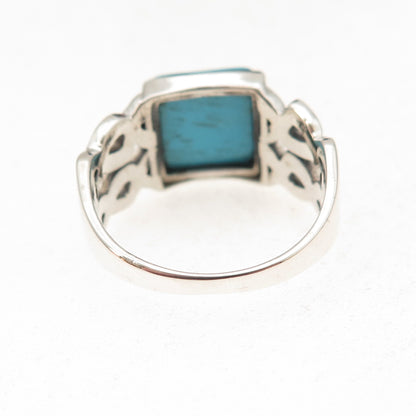 925 Sterling Silver Vintage Real Sleeping Beauty Turquoise Woven Ring Size 9.25