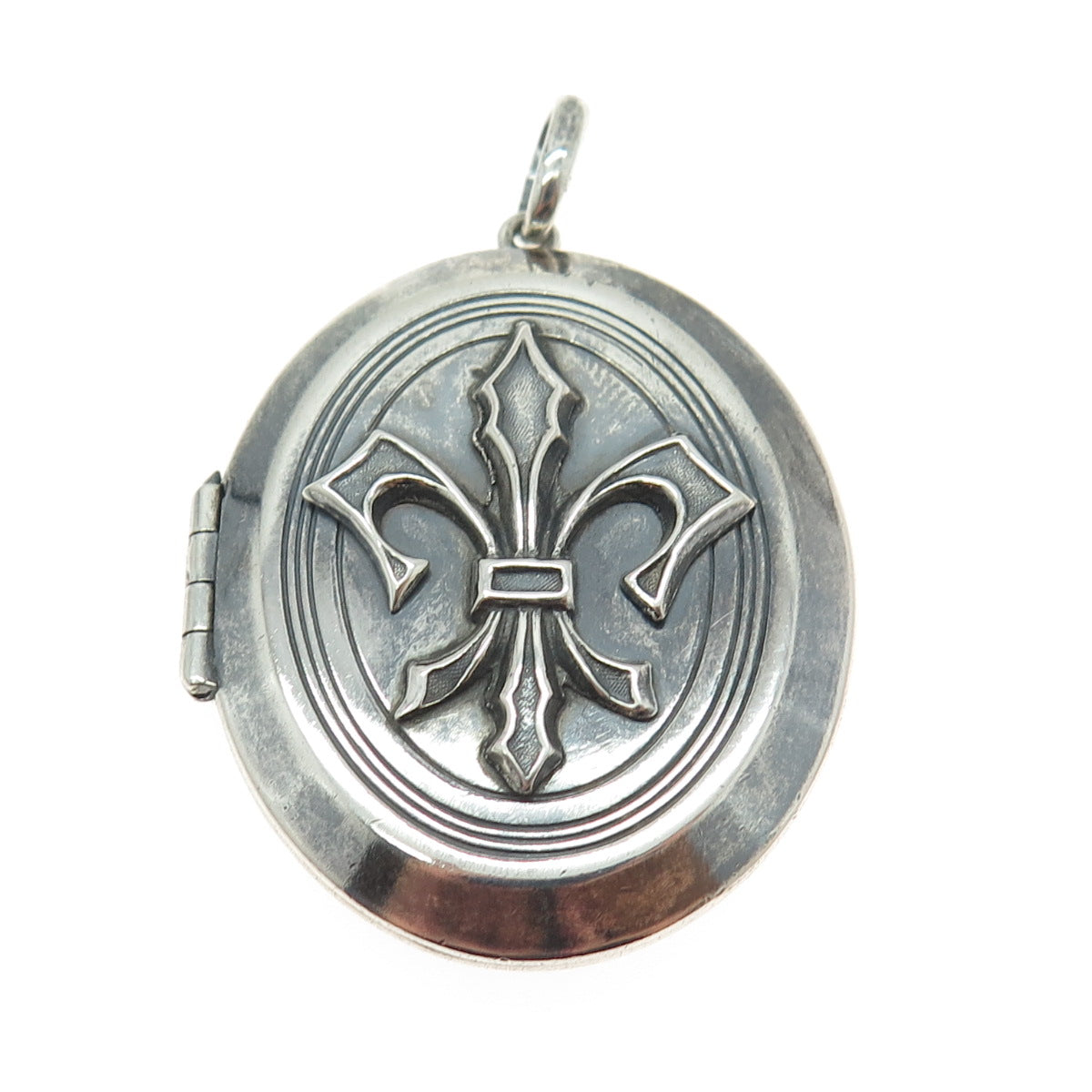 925 Sterling Silver Antique Art Deco Fleur-de-Lis Oxidized Locket Pendant