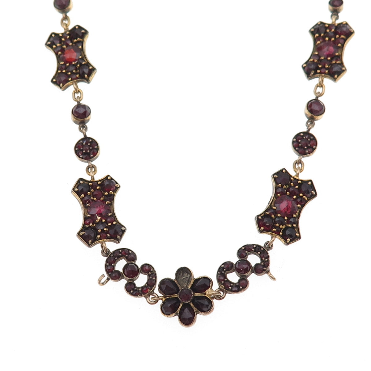 Gold Filled Antique Art Deco Real Bohemian Garnet Necklace 16" (missing stone)