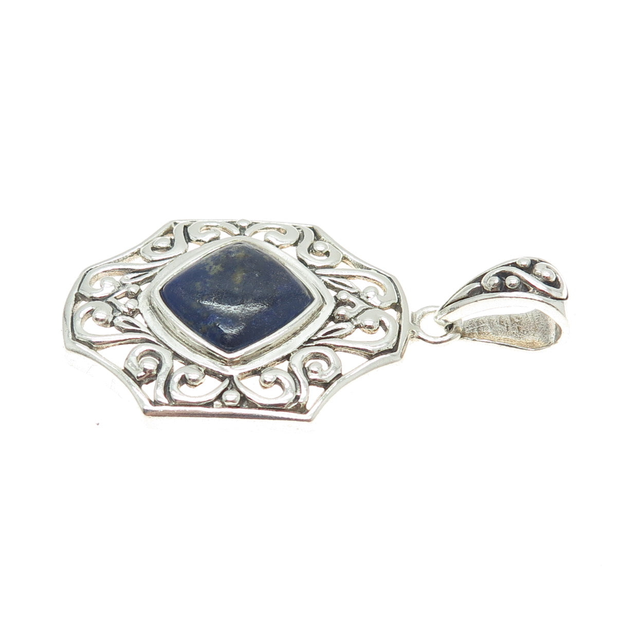 NK SILVER 925 Sterling Silver Vintage Real Sodalite Ornate Pendant