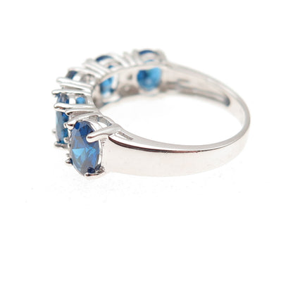 925 Sterling Silver Oval-Cut Blue & Round-Cut White C Z Ring Size 6