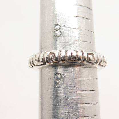 925 Sterling Silver Vintage Mexico Greek Maze Band Ring Size 8.75