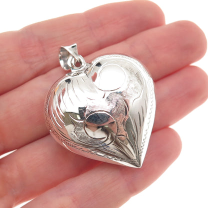 925 Sterling Silver Vintage Engraved Puffy Heart Charm Pendant