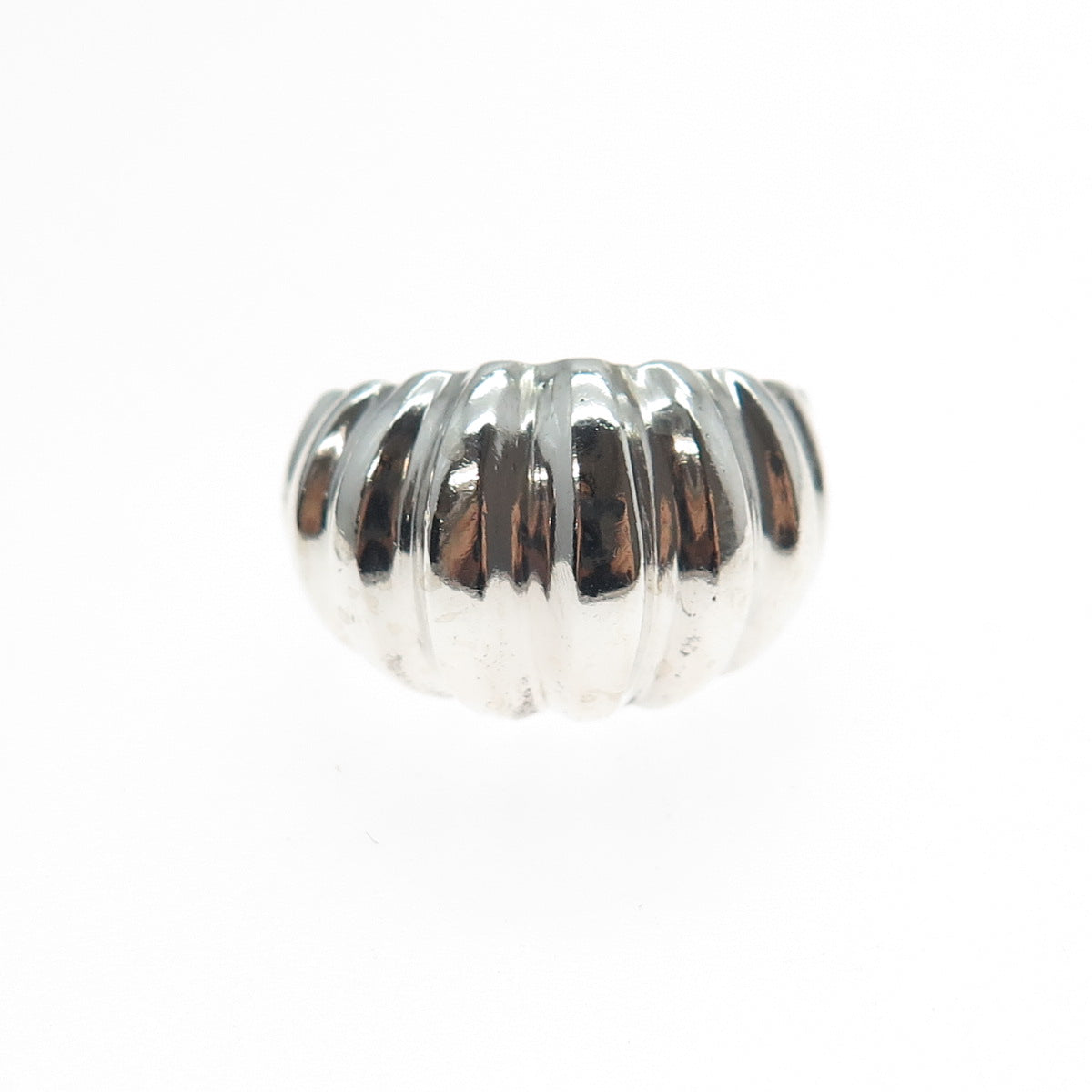 925 Sterling Silver Vintage Modernist Ribbed Dome Ring Size 7.25