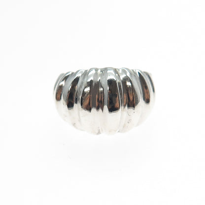 925 Sterling Silver Vintage Modernist Ribbed Dome Ring Size 7.25