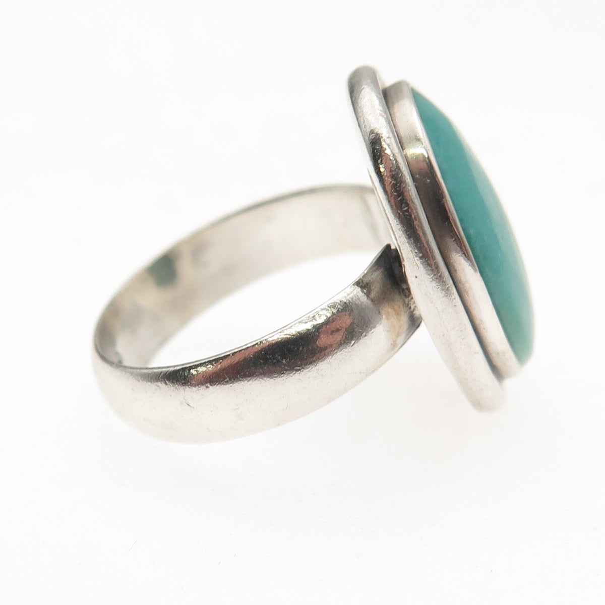 925 Sterling Silver Vintage Real Tyrone Turquoise Oxidized Ring Size 6.5