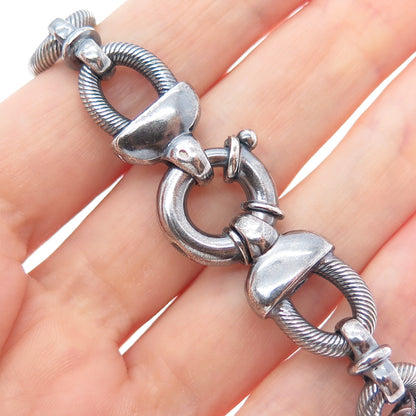925 Sterling Silver Vintage Modernist Oxidized Oval Link Bracelet 7.5"