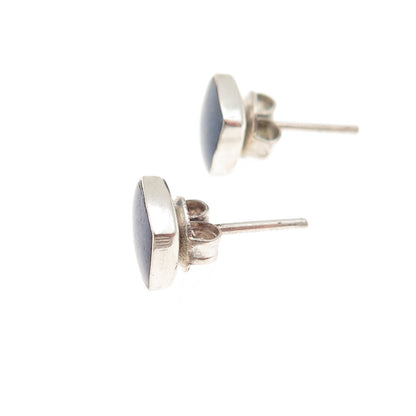 925 Sterling Silver Vintage Real Cushion-Cut Lapis Stud Earrings
