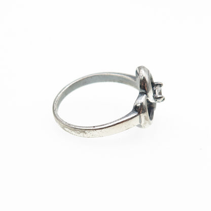 925 Sterling Silver Vintage Round-Cut C Z Heart Oxidized Ring Size 8