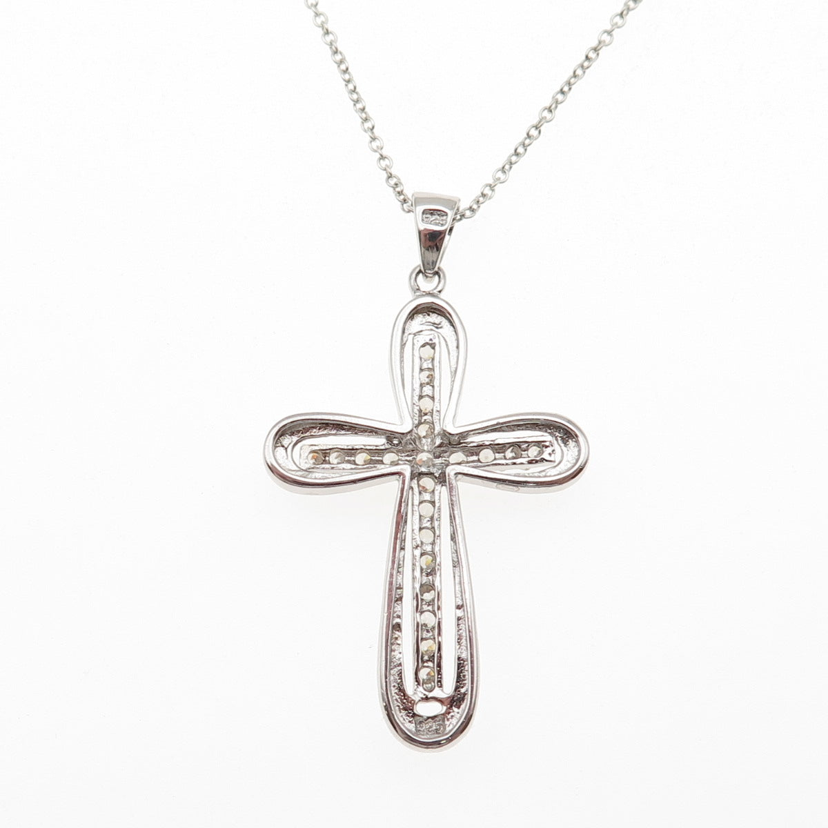 925 Sterling Silver Round-Cut C Z Cross Cable Chain Necklace 18"