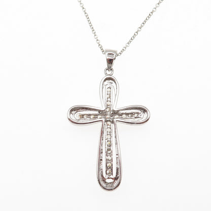 925 Sterling Silver Round-Cut C Z Cross Cable Chain Necklace 18"