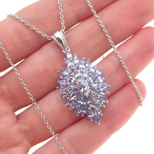 D'Joy 925 Sterling Silver Real Marquise-Cut Tanzanite Cable Chain Necklace 20"