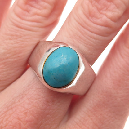 925 Sterling Silver Vintage Mexico Real Turquoise Oxidized Ring Size 10.75