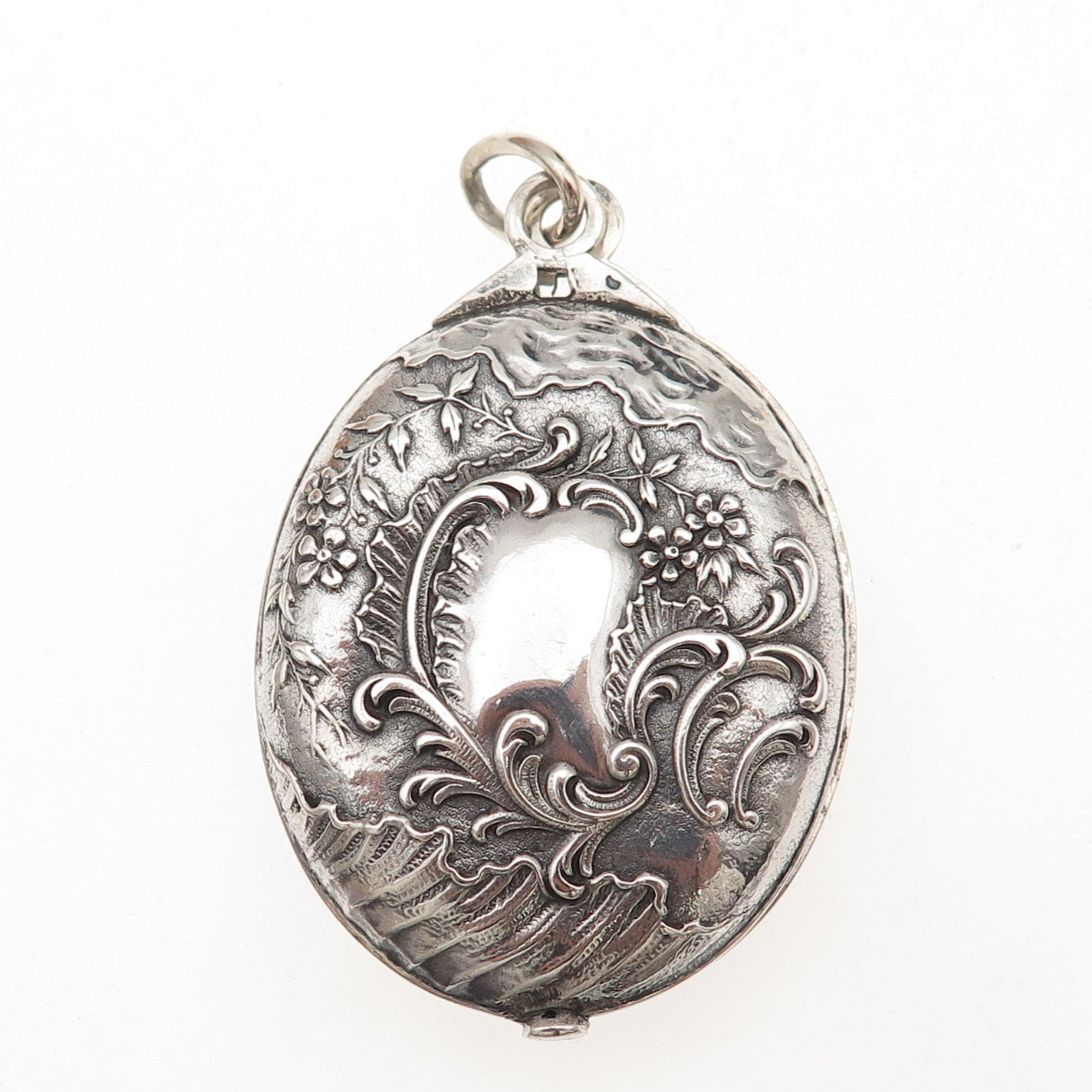 800 Silver Antique Victorian France Floral Repousse Oxidized Locket Box Pendant