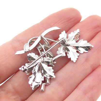 CARL ART Sterling Silver Antique Art Deco Blue & White Rhinestone Floral Brooch