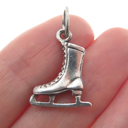 925 Sterling Silver Antique Ice Skating Shoe 3D Charm Pendant