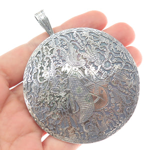 900 Silver Vintage Aztec God Oxidized Large Pin Brooch / Pendant