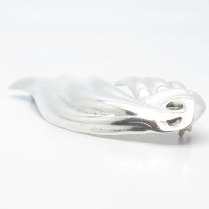 925 Sterling Silver Vintage Mexico Ribbed Abstract Wing Pin Brooch
