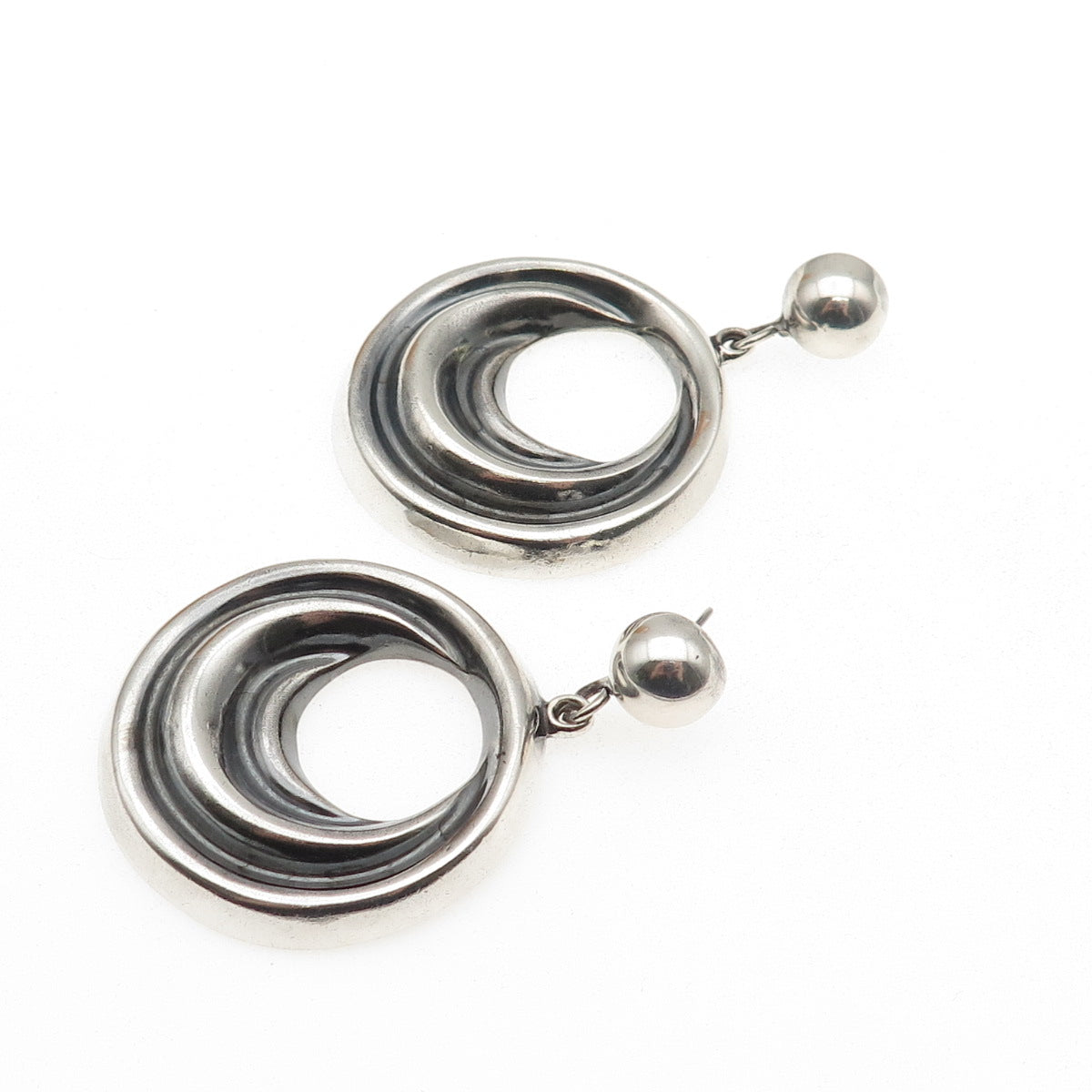925 Sterling Silver Vintage Mexico Modernist Crescent Dangle Earrings