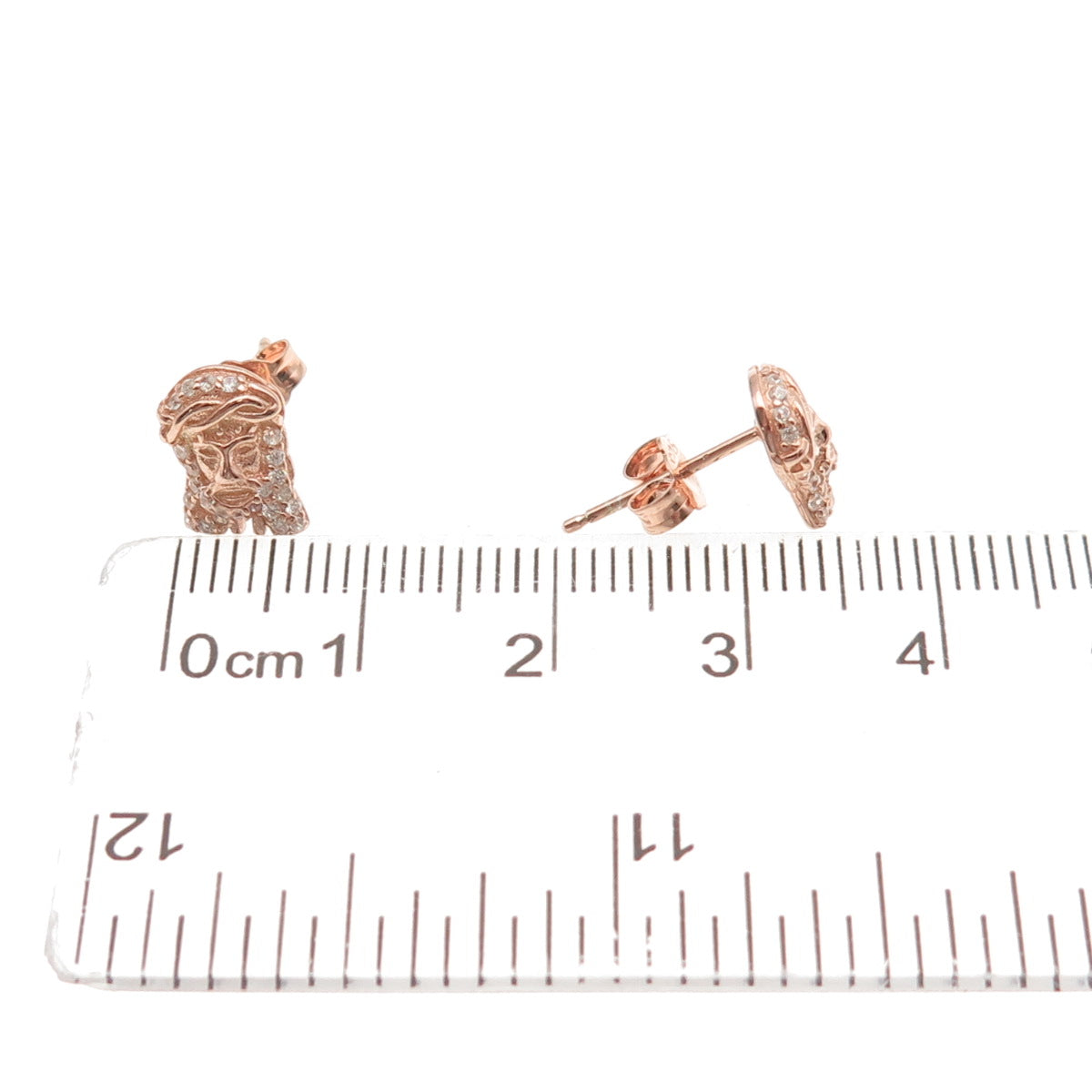 925 Sterling Silver Rose Gold Plated Round-Cut C Z Jesus Stud Earrings