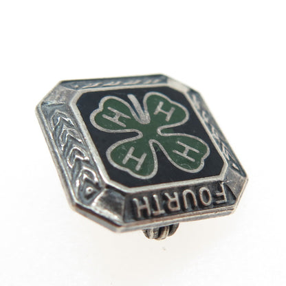 925 Sterling Silver Vintage 4-H Club 4th Year Membership Achievement Lapel Pin