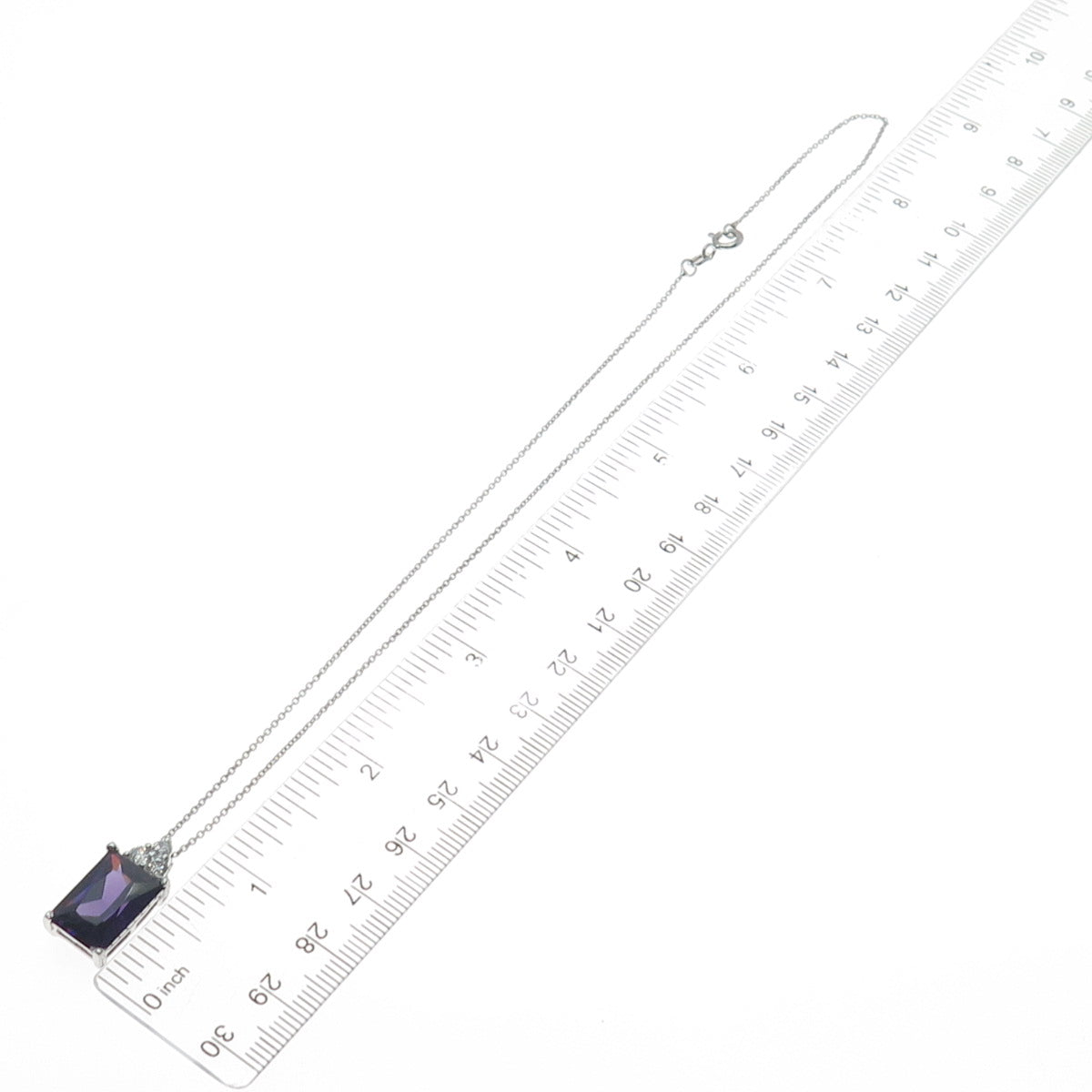 925 Sterling Silver Real Radiant-Cut Amethyst & C Z Cable Chain Necklace 16"