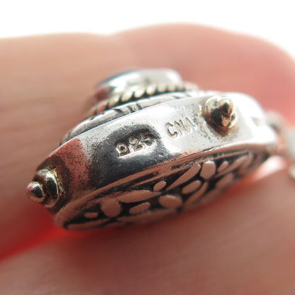 925 Sterling Silver Vintage Black Onyx Oxidized Spring Ring Clasp Charm Pendant