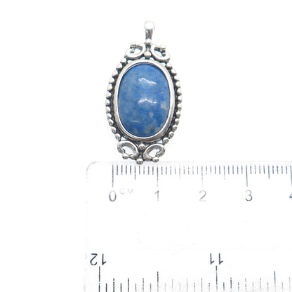 MORNING SUN 925 Sterling Silver Vintage Real Denim Lapis Beaded Pendant